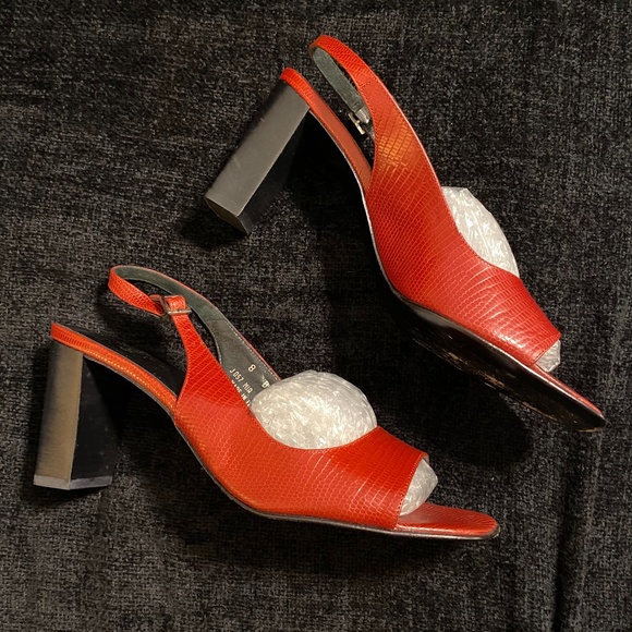 Croc Embossed Red Coach Heels - Picture 1 of 6